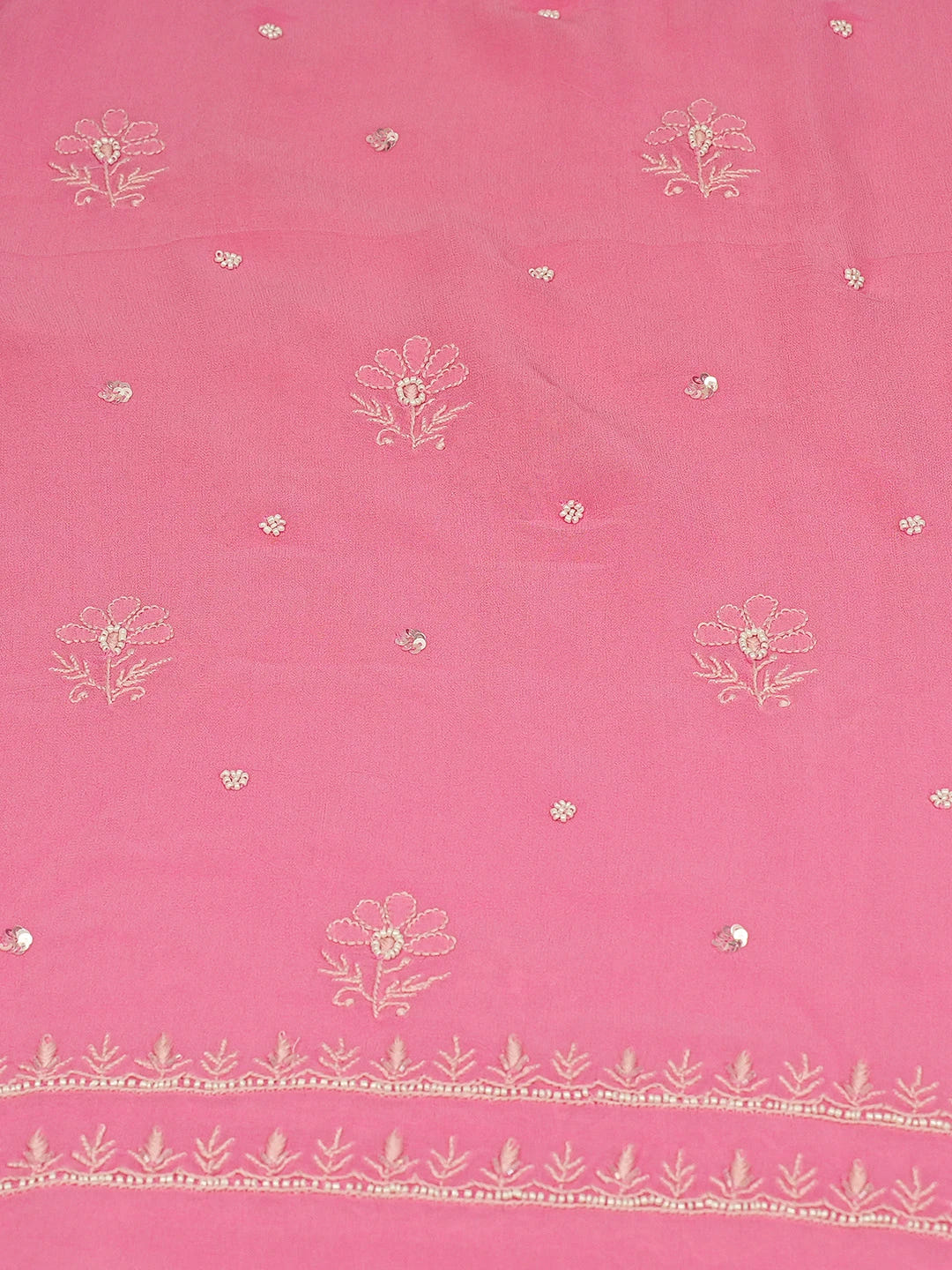 Ada Hand Embroidered Blush Pink Viscose Georgette Lucknowi Chikankari Unstitched Kurta Dupatta Set with Sequinned Work 01A685761