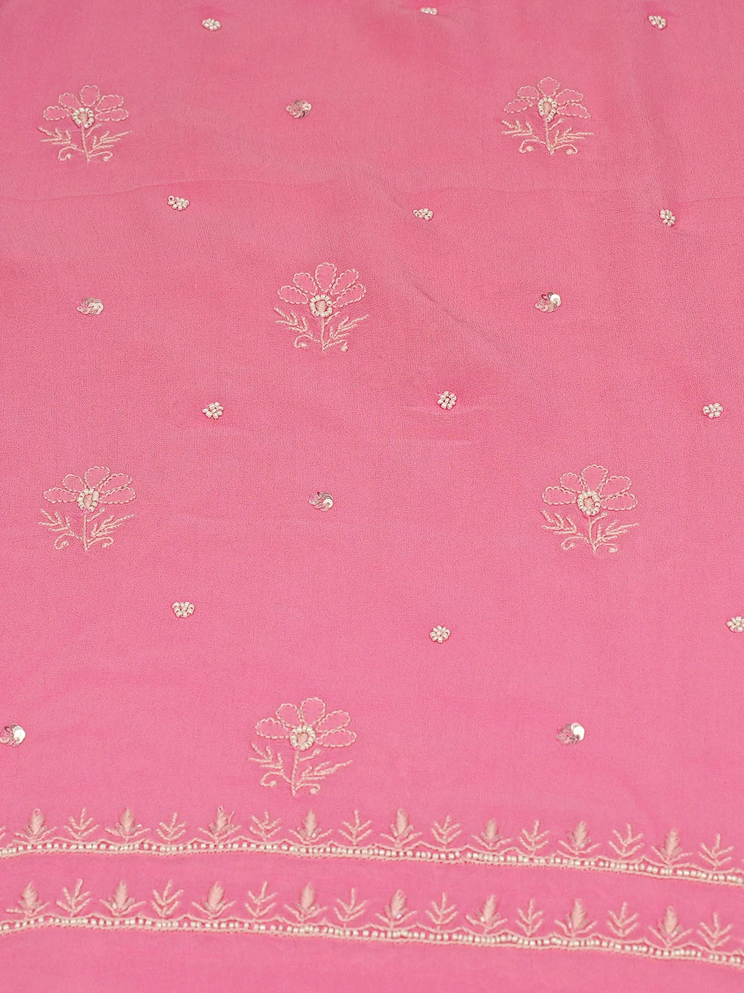 Ada Hand Embroidered Blush Pink Viscose Georgette Lucknowi Chikankari Unstitched Kurta Dupatta Set with Sequinned Work 01A685761