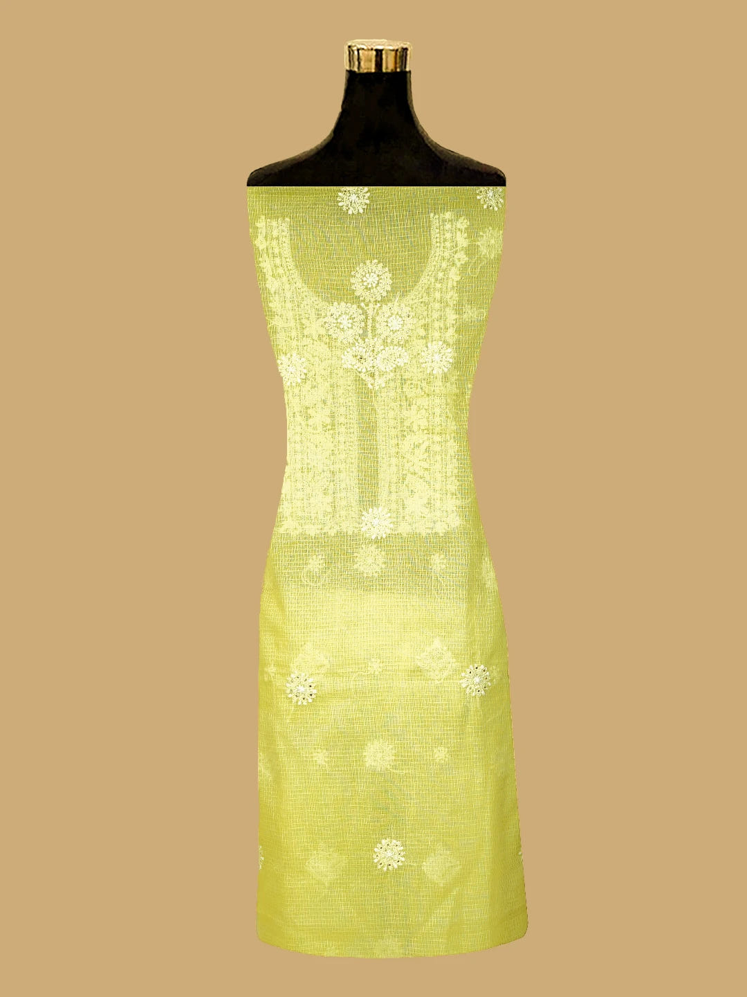 Ada Hand Embroidered Lemon Kota Lucknowi Chikankari Kurta Dupatta Set With Muqaish Work 01A574065