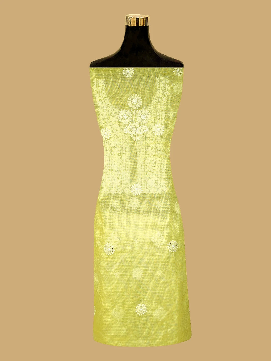 Ada Hand Embroidered Lemon Kota Lucknowi Chikankari Kurta Dupatta Set With Muqaish Work 01A574065
