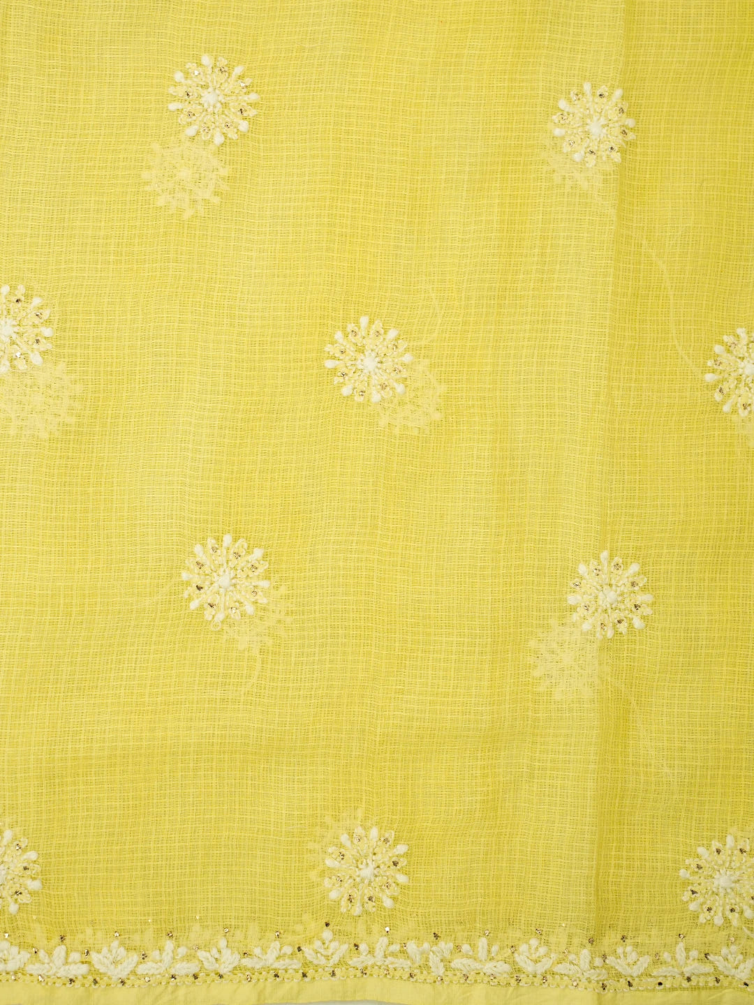 Ada Hand Embroidered Lemon Kota Lucknowi Chikankari Kurta Dupatta Set With Muqaish Work 01A574065