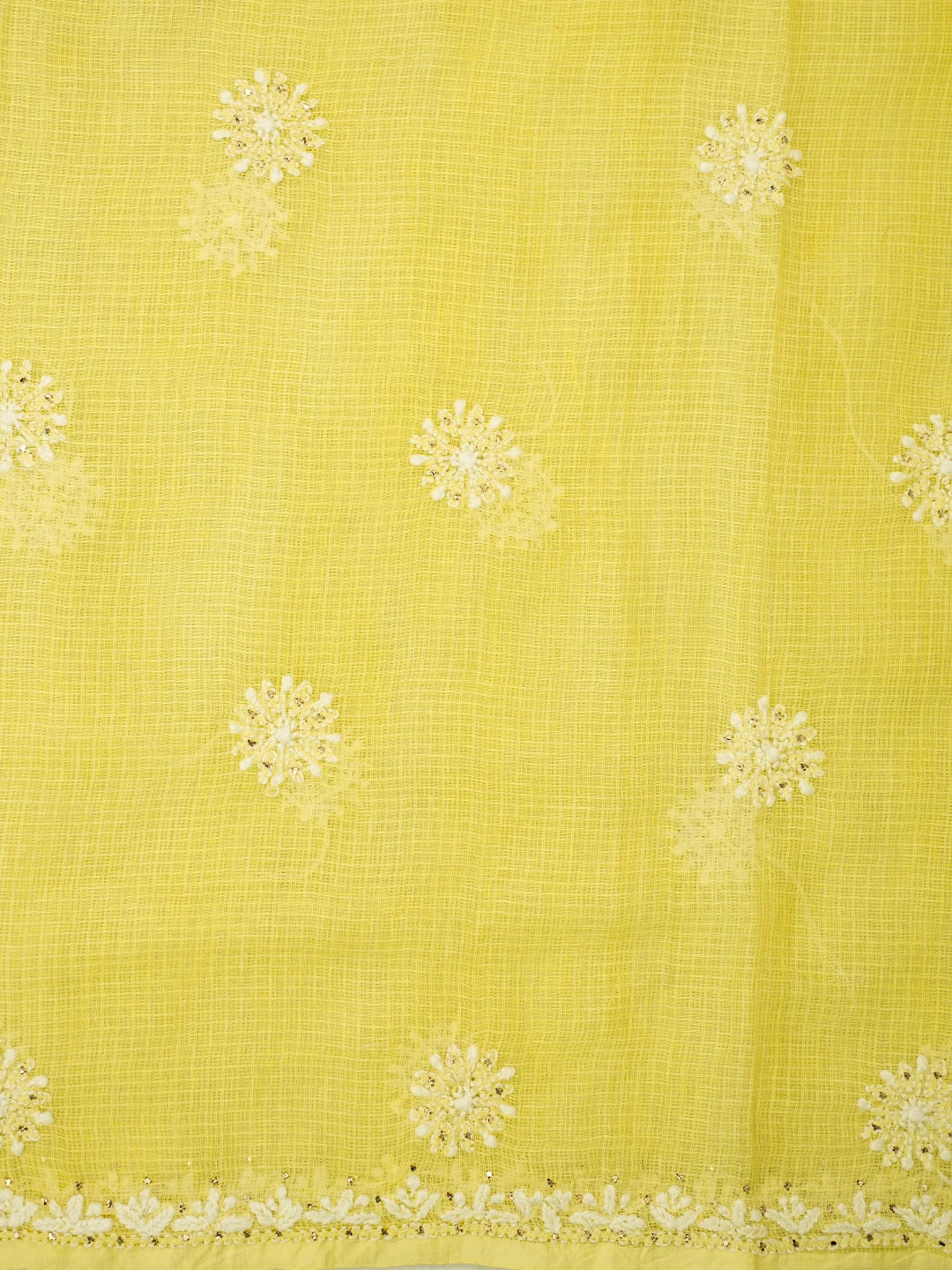 Ada Hand Embroidered Lemon Kota Lucknowi Chikankari Kurta Dupatta Set With Muqaish Work 01A574065