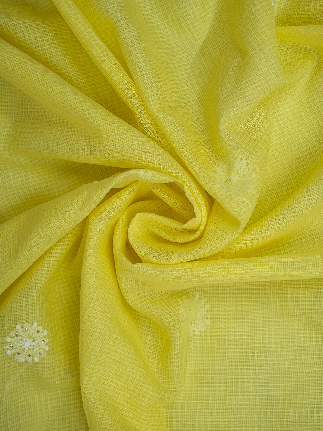 Ada Hand Embroidered Lemon Kota Lucknowi Chikankari Kurta Dupatta Set With Muqaish Work 01A574065
