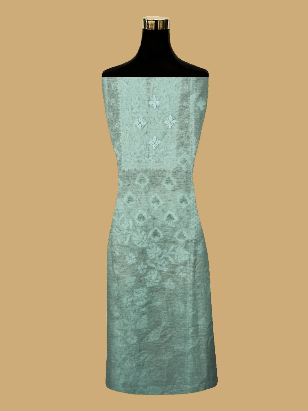 Ada Hand Embroidered Tiffany Blue Chanderi Lucknowi Chikankari Unstitched Kurta Dupatta Set With Cutdana Work 01A717576