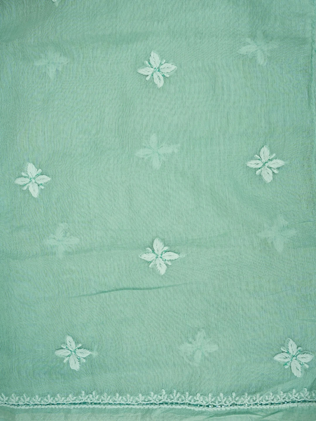 Ada Hand Embroidered Tiffany Blue Chanderi Lucknowi Chikankari Unstitched Kurta Dupatta Set With Cutdana Work 01A717576