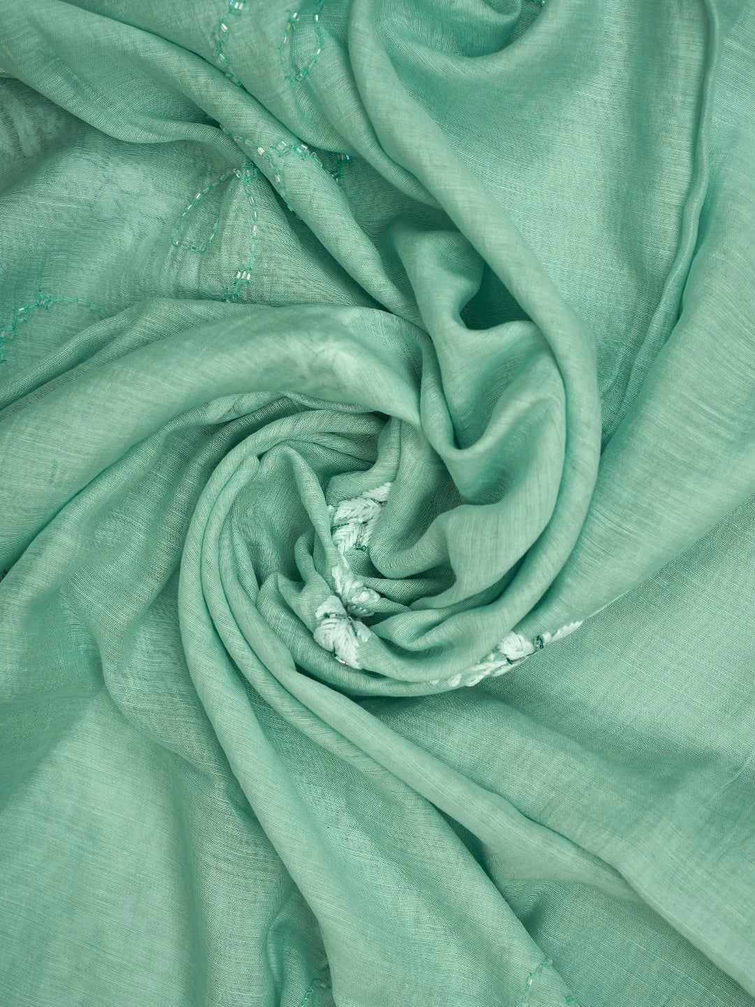Ada Hand Embroidered Tiffany Blue Chanderi Lucknowi Chikankari Unstitched Kurta Dupatta Set With Cutdana Work 01A717576