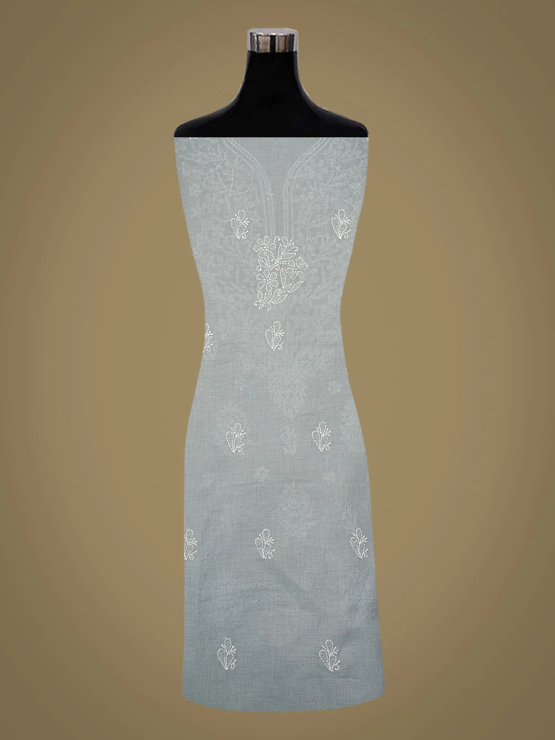 Ada Hand Embroidered Grey Cotton Lucknowi Chikankari Unstitched Kurta Piece 01A725132
