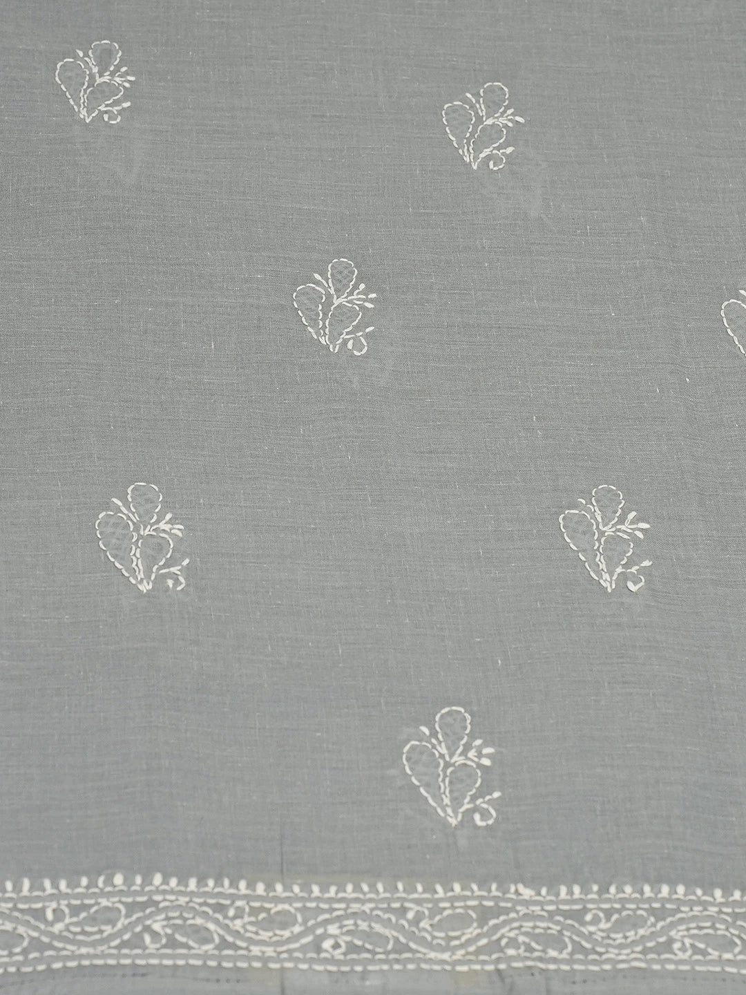 Ada Hand Embroidered Grey Cotton Lucknowi Chikankari Unstitched Kurta Piece 01A725132