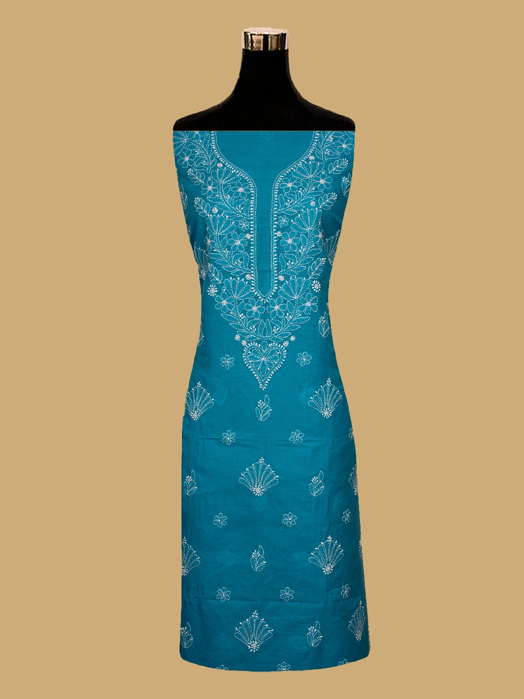 Ada Hand Embroidered Blue Cotton Lucknowi Chikankari Unstitched Kurta Piece 01A725137