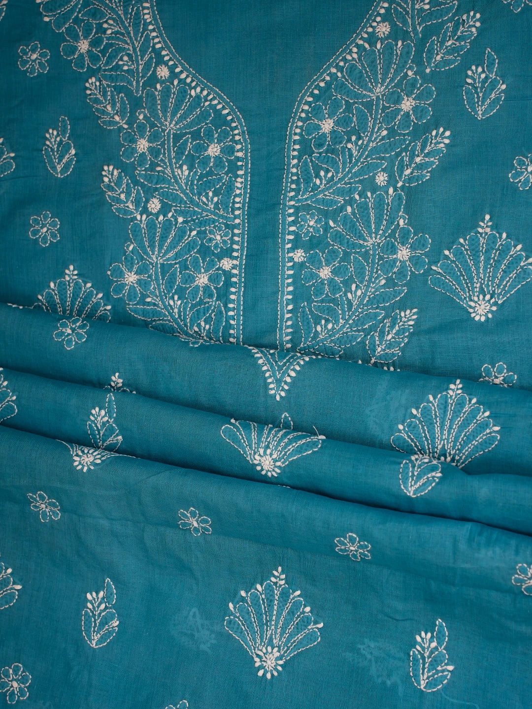 Ada Hand Embroidered Blue Cotton Lucknowi Chikankari Unstitched Kurta Piece 01A725137