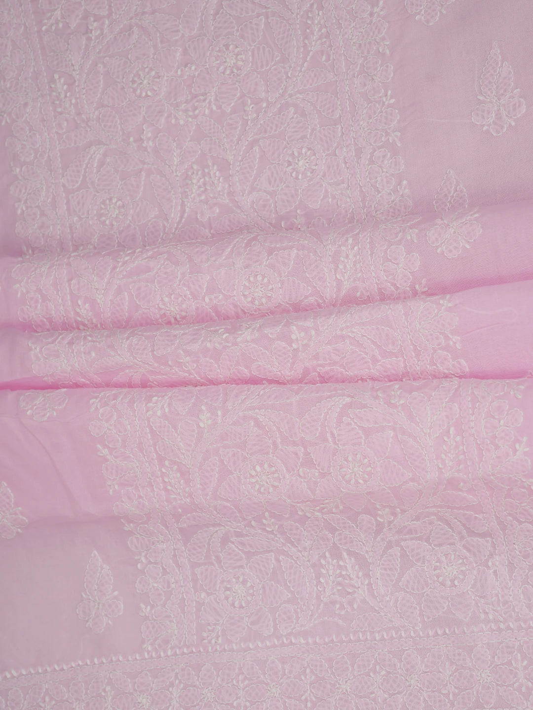 Ada Hand Embroidered Pink Cotton Lucknowi Chikankari Unstitched Kurta Piece 01A724655