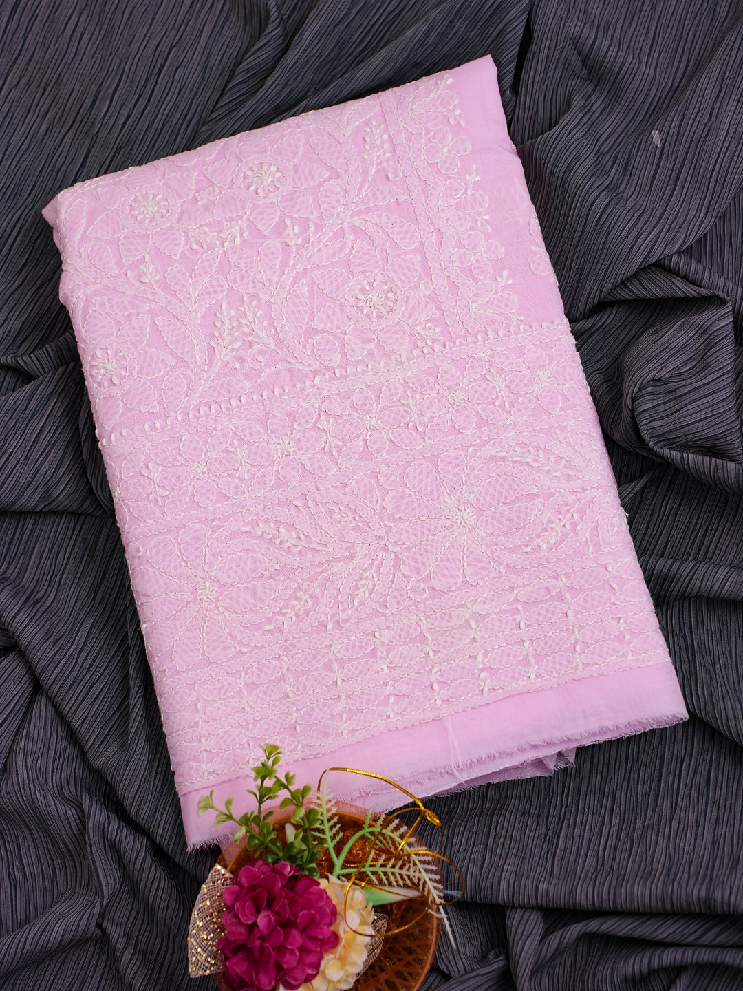 Ada Hand Embroidered Pink Cotton Lucknowi Chikankari Unstitched Kurta Piece 01A724655