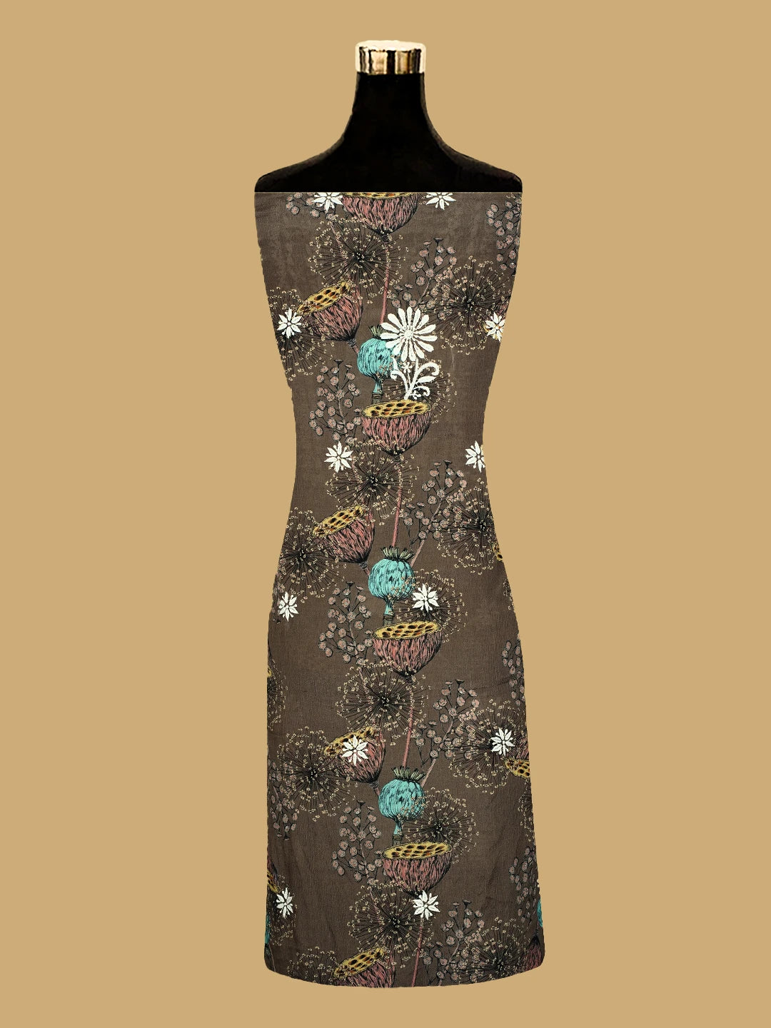 Ada Hand Embroidered Brown Floral Crepe Printed Chikankari Unstitched Kurta Dupatta Set 01A722831