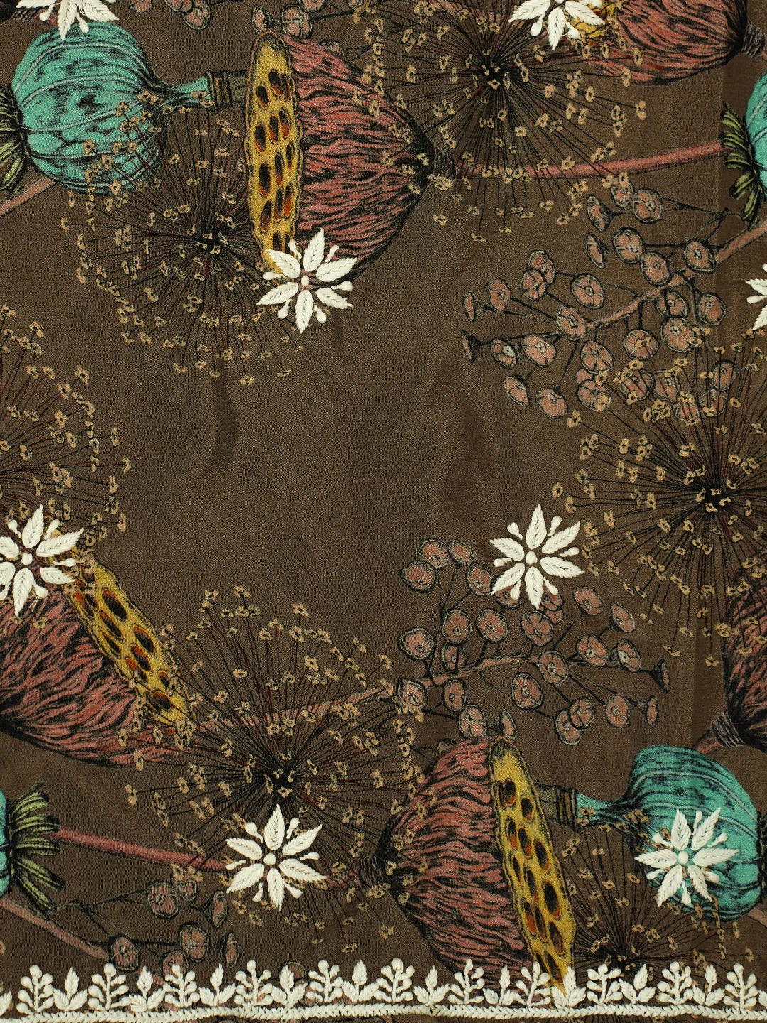 Ada Hand Embroidered Brown Floral Crepe Printed Chikankari Unstitched Kurta Dupatta Set 01A722831