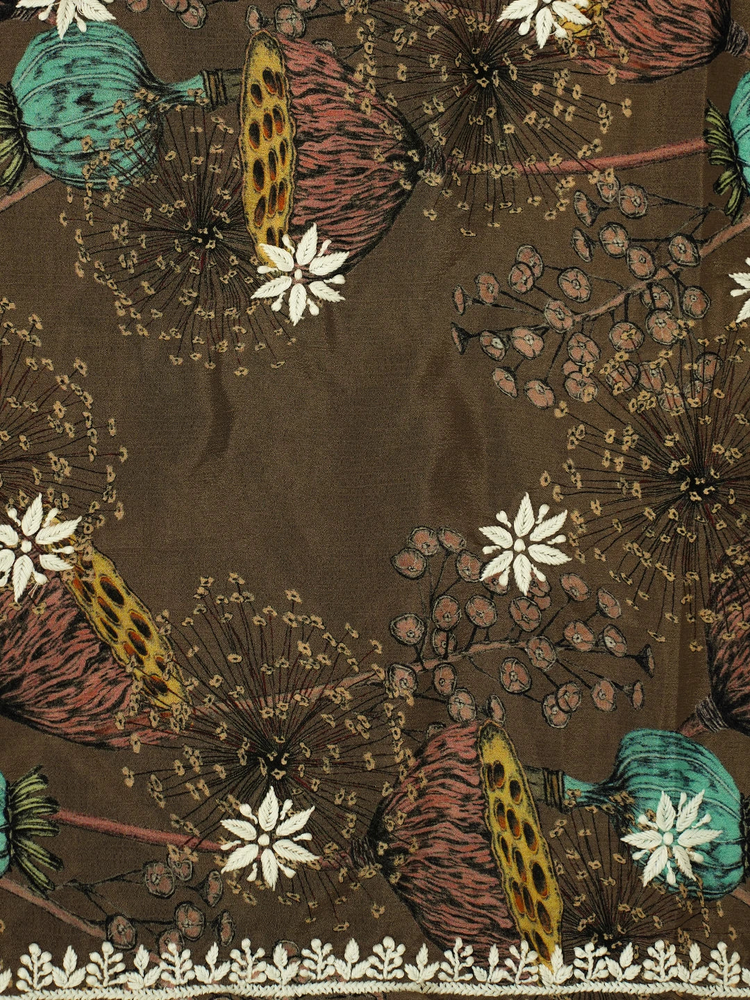 Ada Hand Embroidered Brown Floral Crepe Printed Chikankari Unstitched Kurta Dupatta Set 01A722831