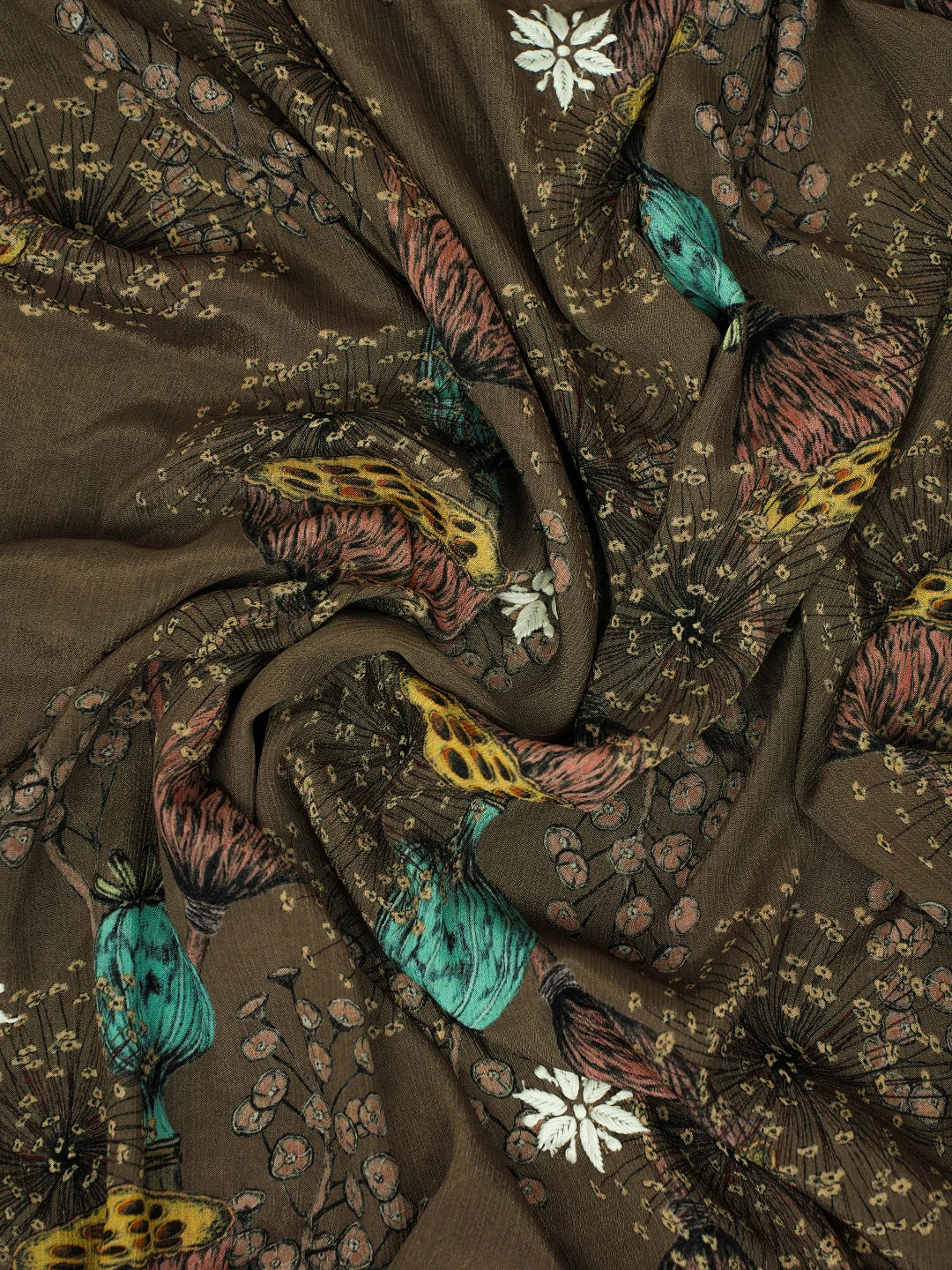 Ada Hand Embroidered Brown Floral Crepe Printed Chikankari Unstitched Kurta Dupatta Set 01A722831