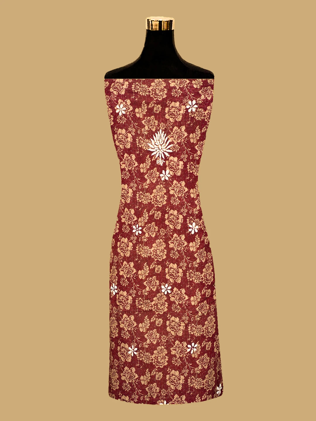 Ada Hand Embroidered Maroon Floral Crepe Printed Chikankari Unstitched Kurta Dupatta Set 01A722920