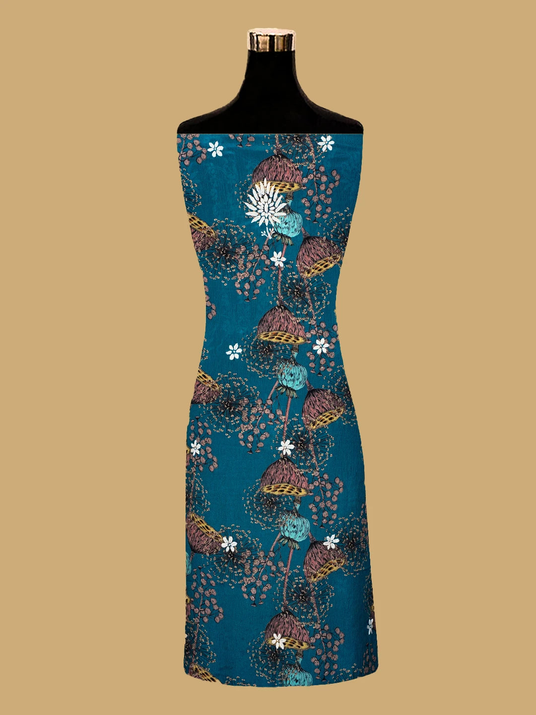 Ada Hand Embroidered Peacock Blue Crepe Floral Printed Chikankari Unstitched Kurta Dupatta Set 01A722853
