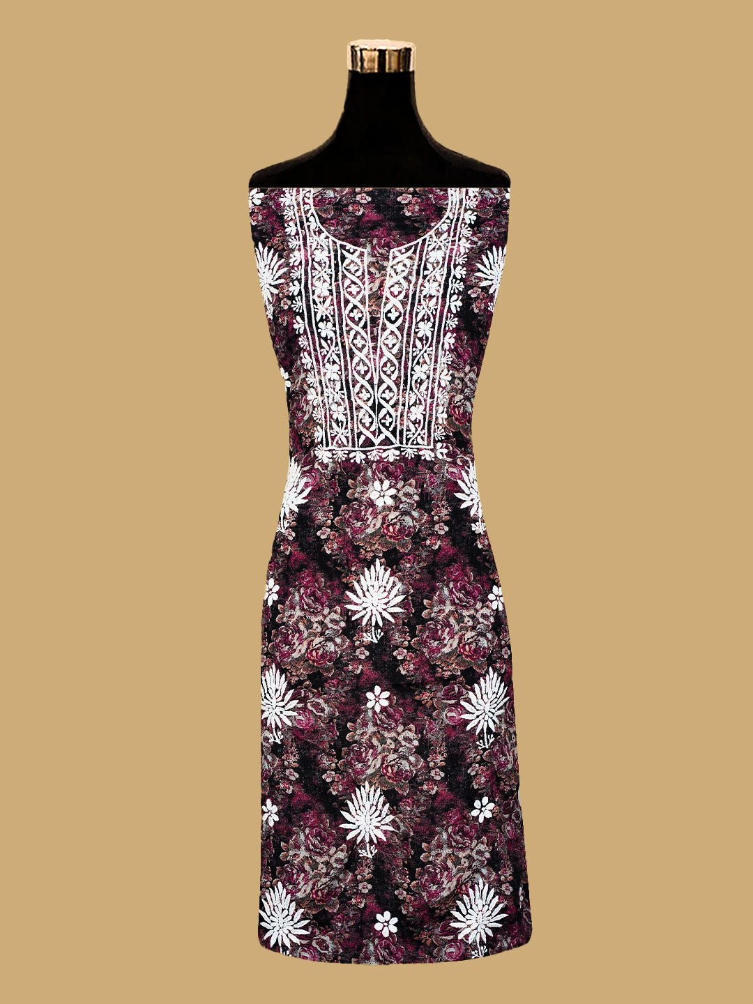 Ada Hand Embroidered Multi Color Crepe Floral Printed Chikankari Unstitched Kurta Dupatta Set 01A723065