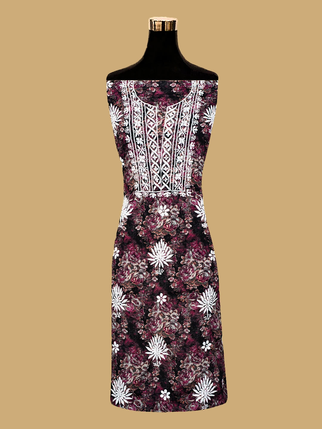 Ada Hand Embroidered Multi Color Crepe Floral Printed Chikankari Unstitched Kurta Dupatta Set 01A723065