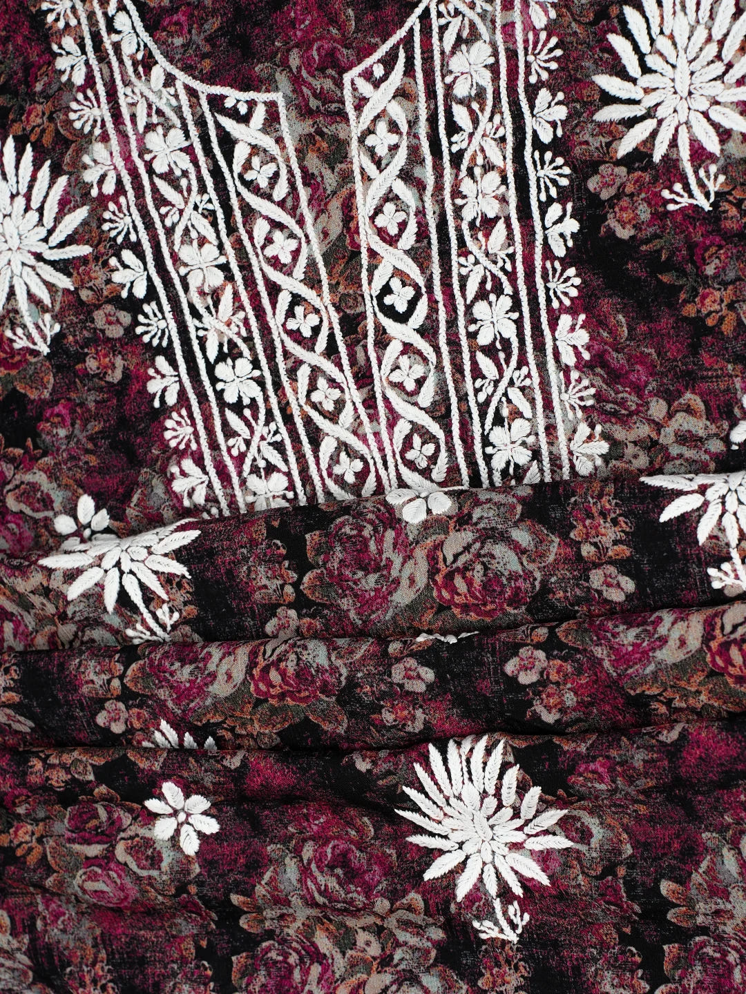 Ada Hand Embroidered Multi Color Crepe Floral Printed Chikankari Unstitched Kurta Dupatta Set 01A723065