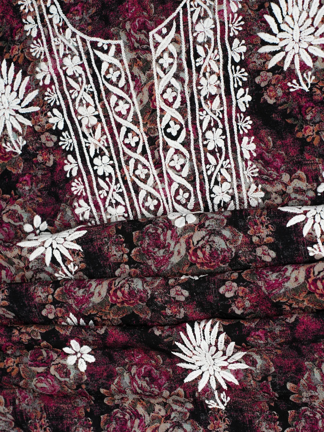 Ada Hand Embroidered Multi Color Crepe Floral Printed Chikankari Unstitched Kurta Dupatta Set 01A723065