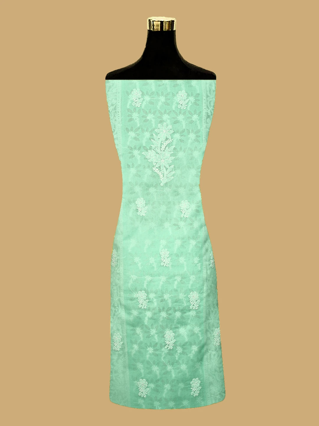 Ada Hand Embroidered Sea Green Cotton Lucknowi Chikankari Semi-Stitched Kurta Piece 01A723365