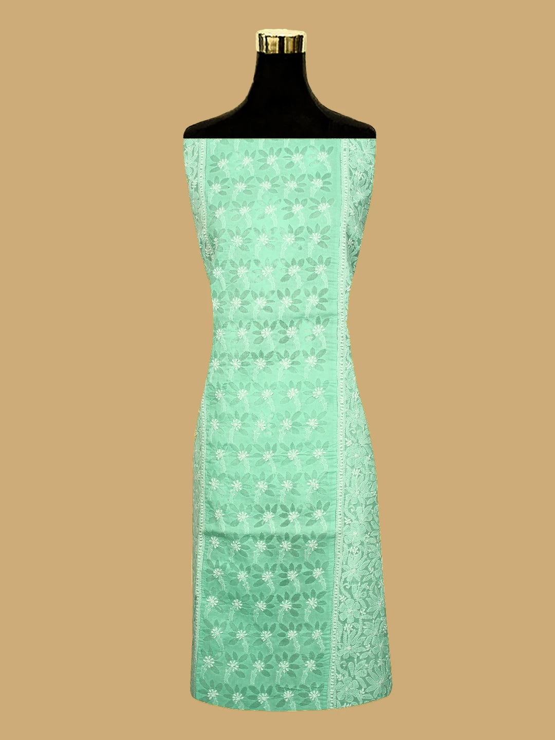Ada Hand Embroidered Sea Green Cotton Lucknowi Chikankari Semi-Stitched Kurta Piece 01A723365