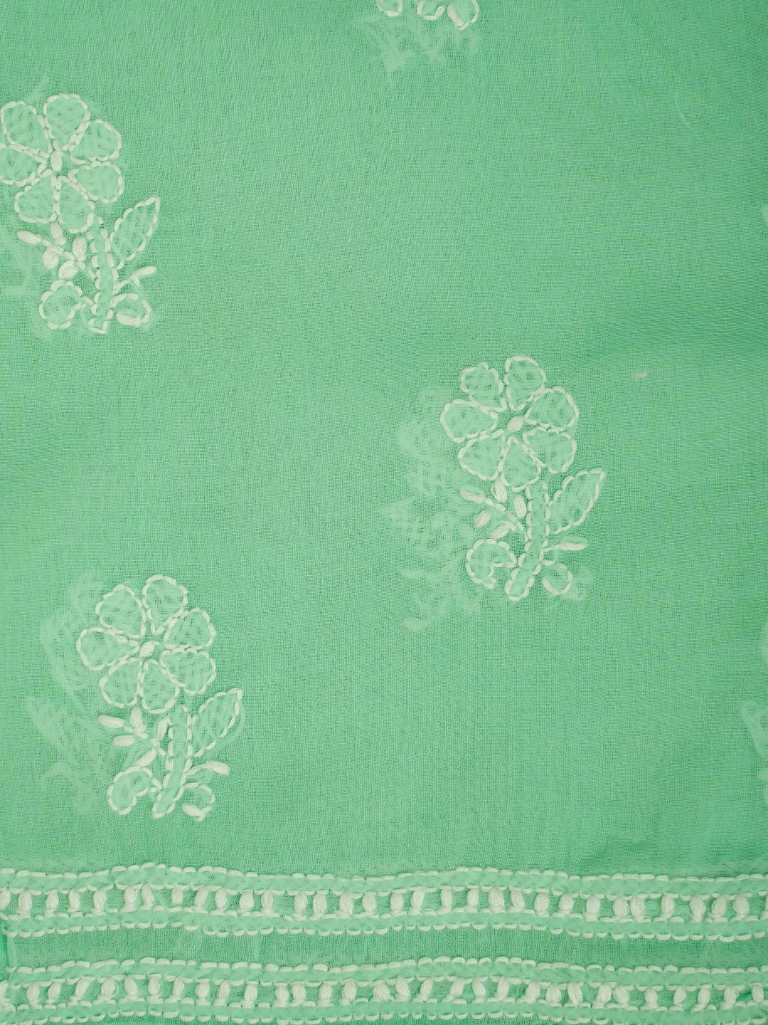 Ada Hand Embroidered Sea Green Cotton Lucknowi Chikankari Semi-Stitched Kurta Piece 01A723365