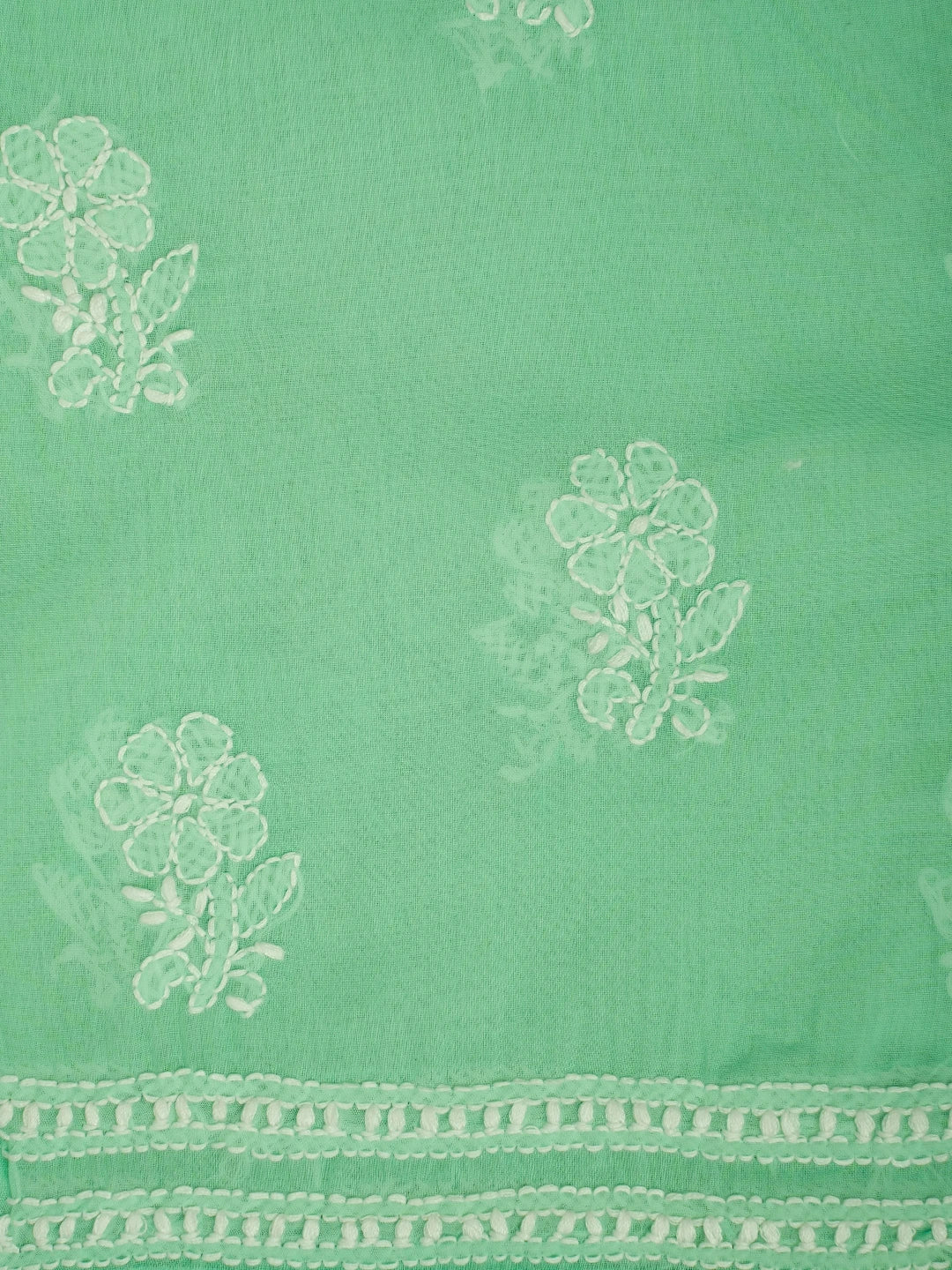 Ada Hand Embroidered Sea Green Cotton Lucknowi Chikankari Semi-Stitched Kurta Piece 01A723365