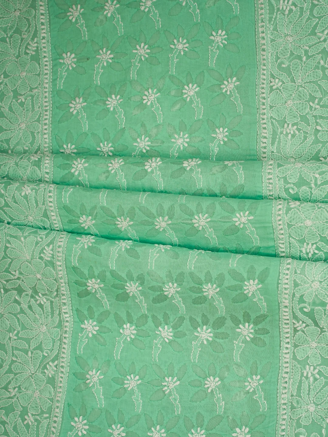 Ada Hand Embroidered Sea Green Cotton Lucknowi Chikankari Semi-Stitched Kurta Piece 01A723365