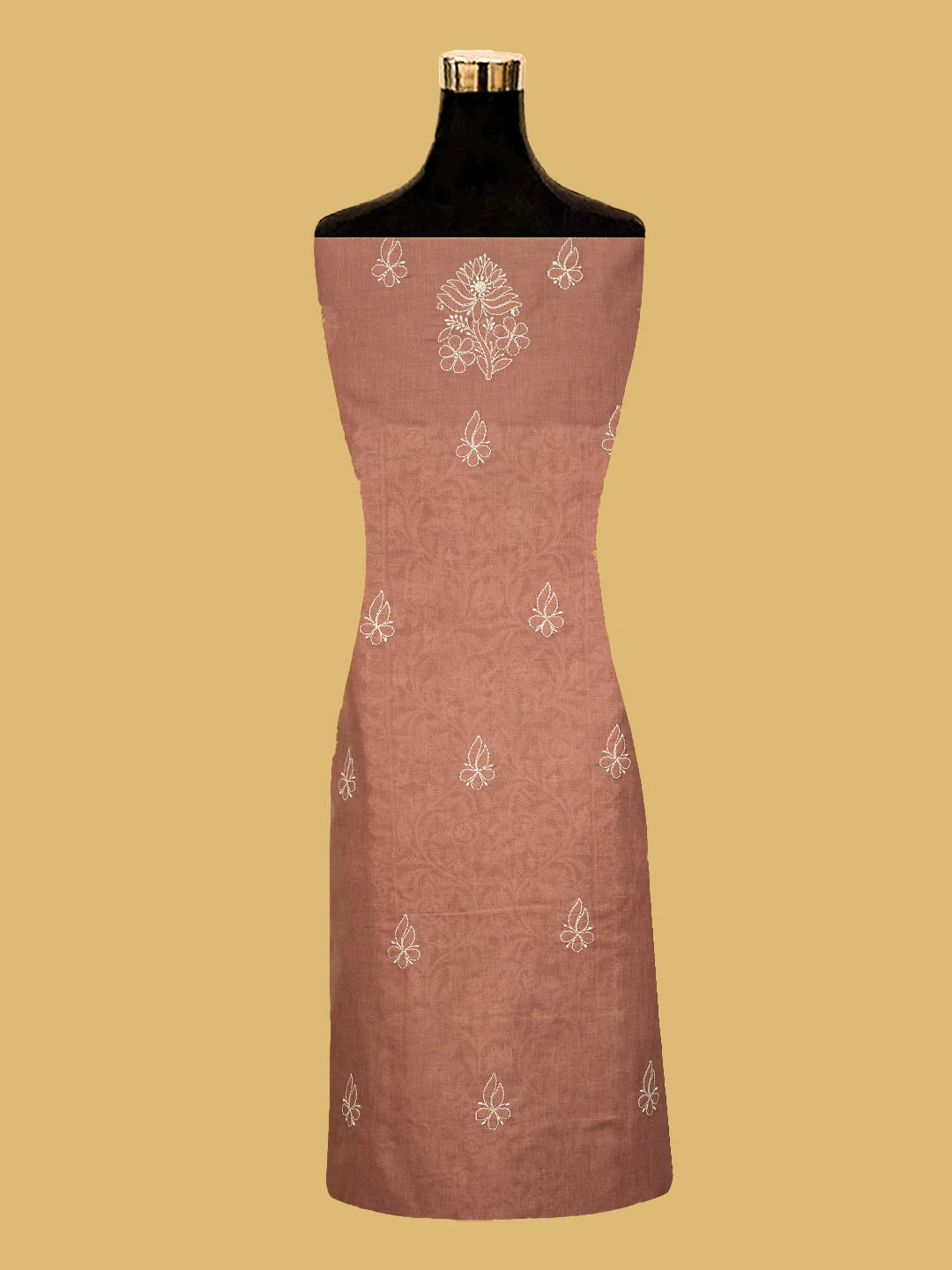 Ada Hand Embroidered Dusty Peach Cotton Lucknowi Chikankari Unstitched Kurta Piece 01A724660