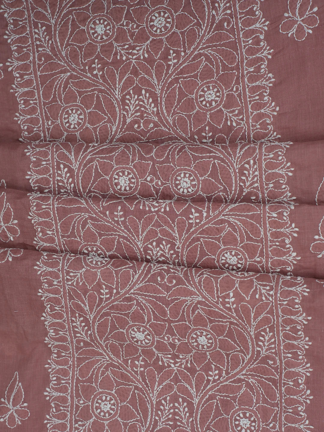 Ada Hand Embroidered Dusty Peach Cotton Lucknowi Chikankari Unstitched Kurta Piece 01A724660