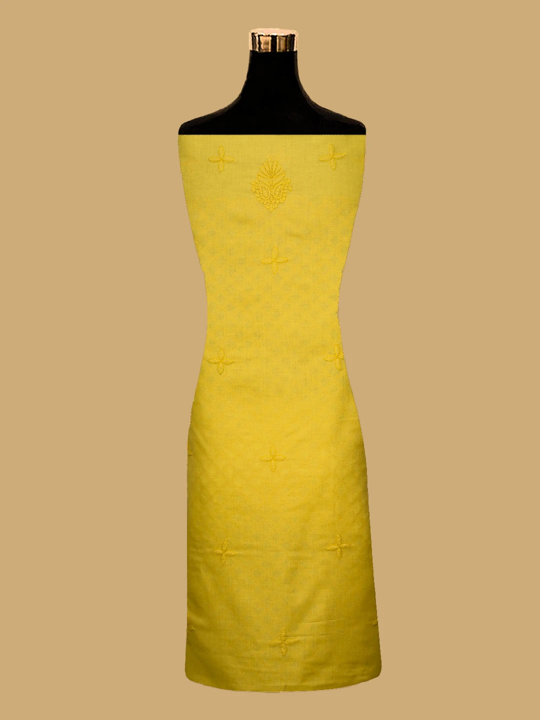 Ada Hand Embroidered Yellow Cotton Lucknowi Chikankari Unstitched Kurta Piece 01A724675