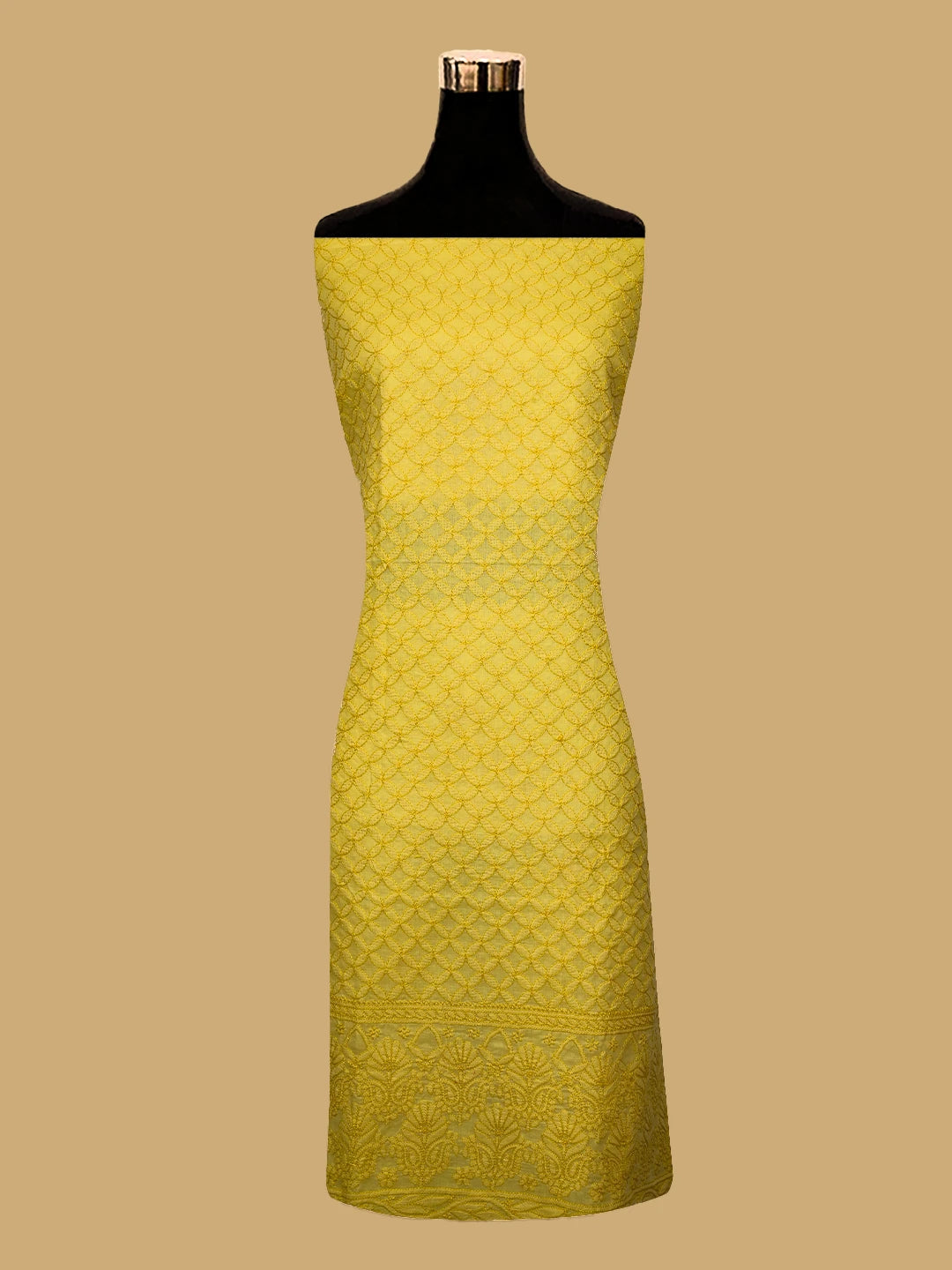 Ada Hand Embroidered Yellow Cotton Lucknowi Chikankari Unstitched Kurta Piece 01A724675