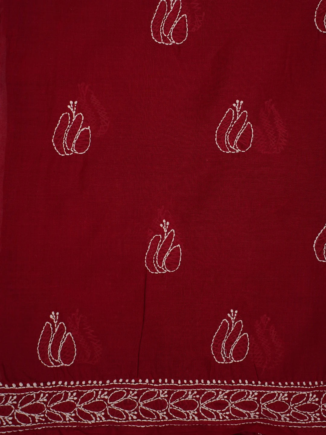 Ada Hand Embroidered Red Cotton Lucknowi Chikankari Unstitched Kurta Piece 01A724650