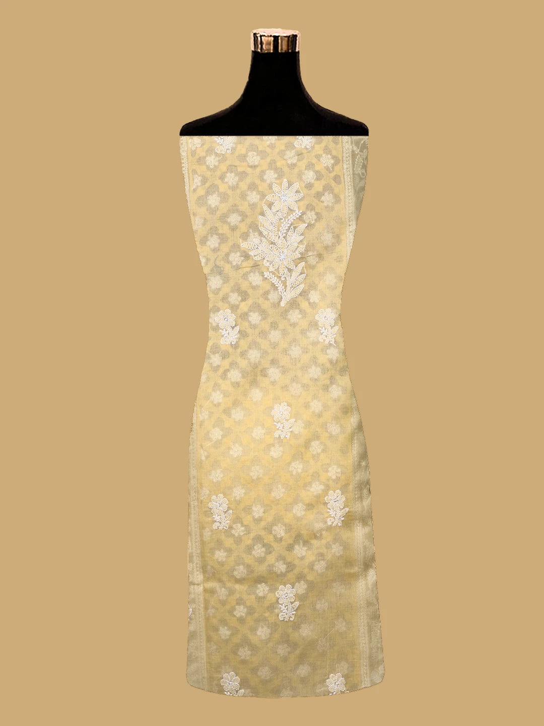 Ada Hand Embroidered Biscuit Yellow Cotton Lucknowi Chikankari Semi-Stitched Kurta Piece 01A723370