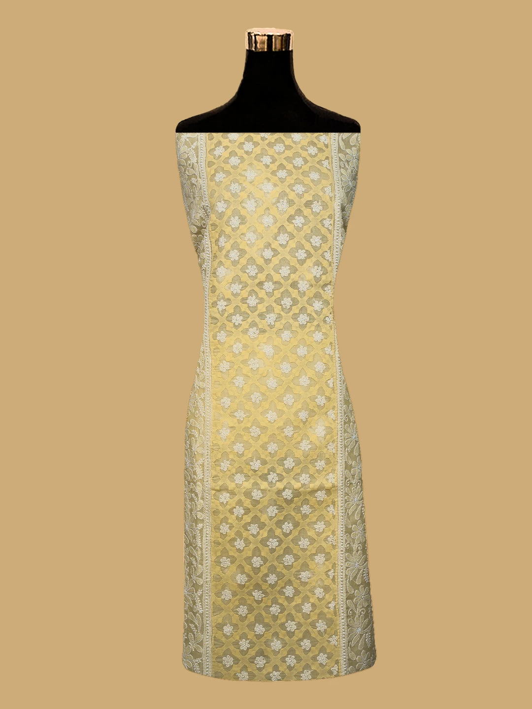 Ada Hand Embroidered Biscuit Yellow Cotton Lucknowi Chikankari Semi-Stitched Kurta Piece 01A723370