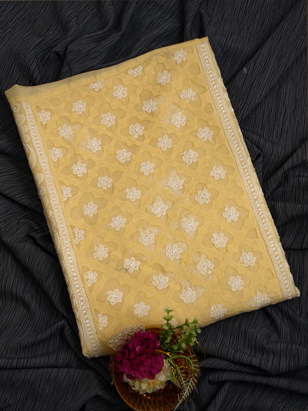 Ada Hand Embroidered Biscuit Yellow Cotton Lucknowi Chikankari Semi-Stitched Kurta Piece 01A723370