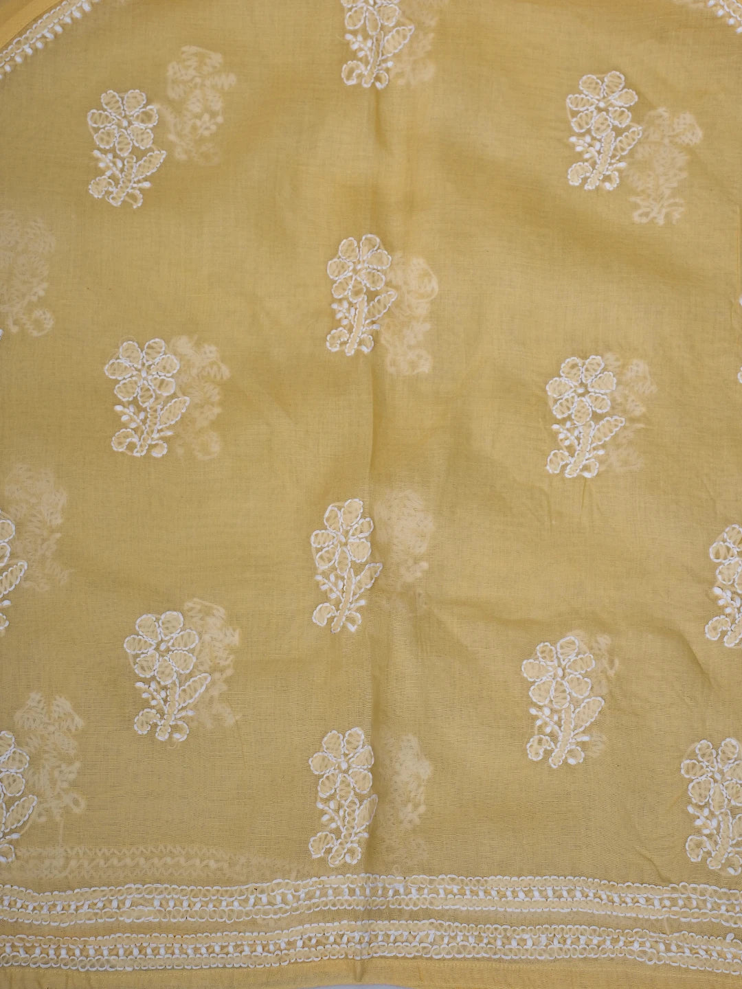 Ada Hand Embroidered Biscuit Yellow Cotton Lucknowi Chikankari Semi-Stitched Kurta Piece 01A723370