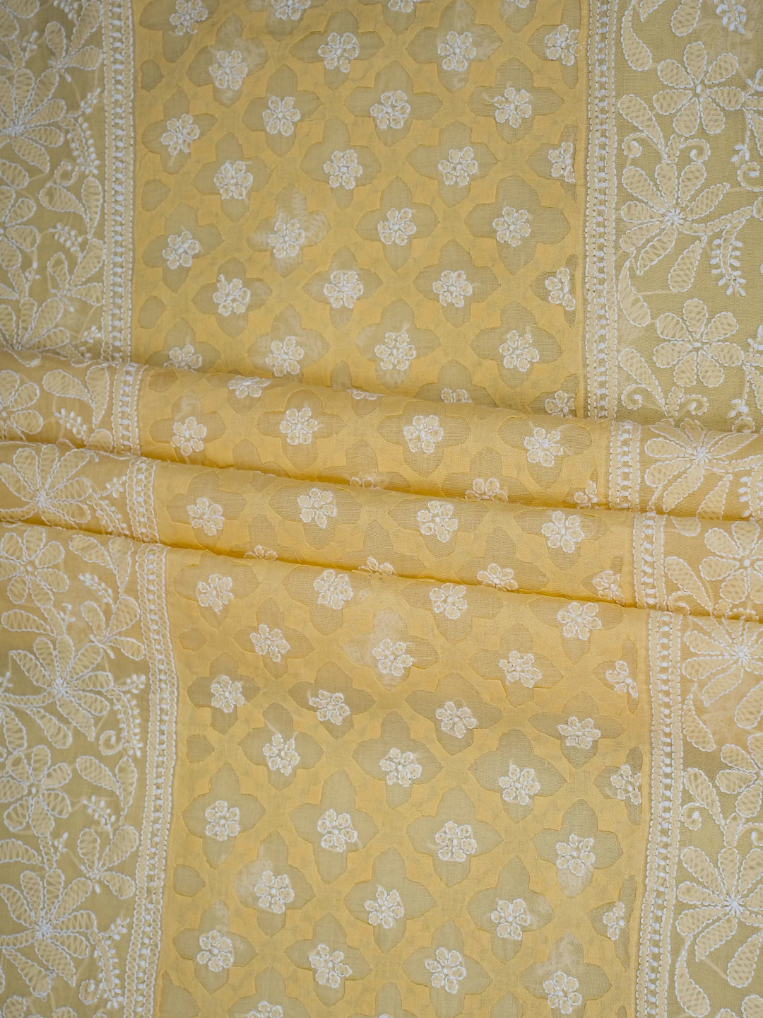 Ada Hand Embroidered Biscuit Yellow Cotton Lucknowi Chikankari Semi-Stitched Kurta Piece 01A723370