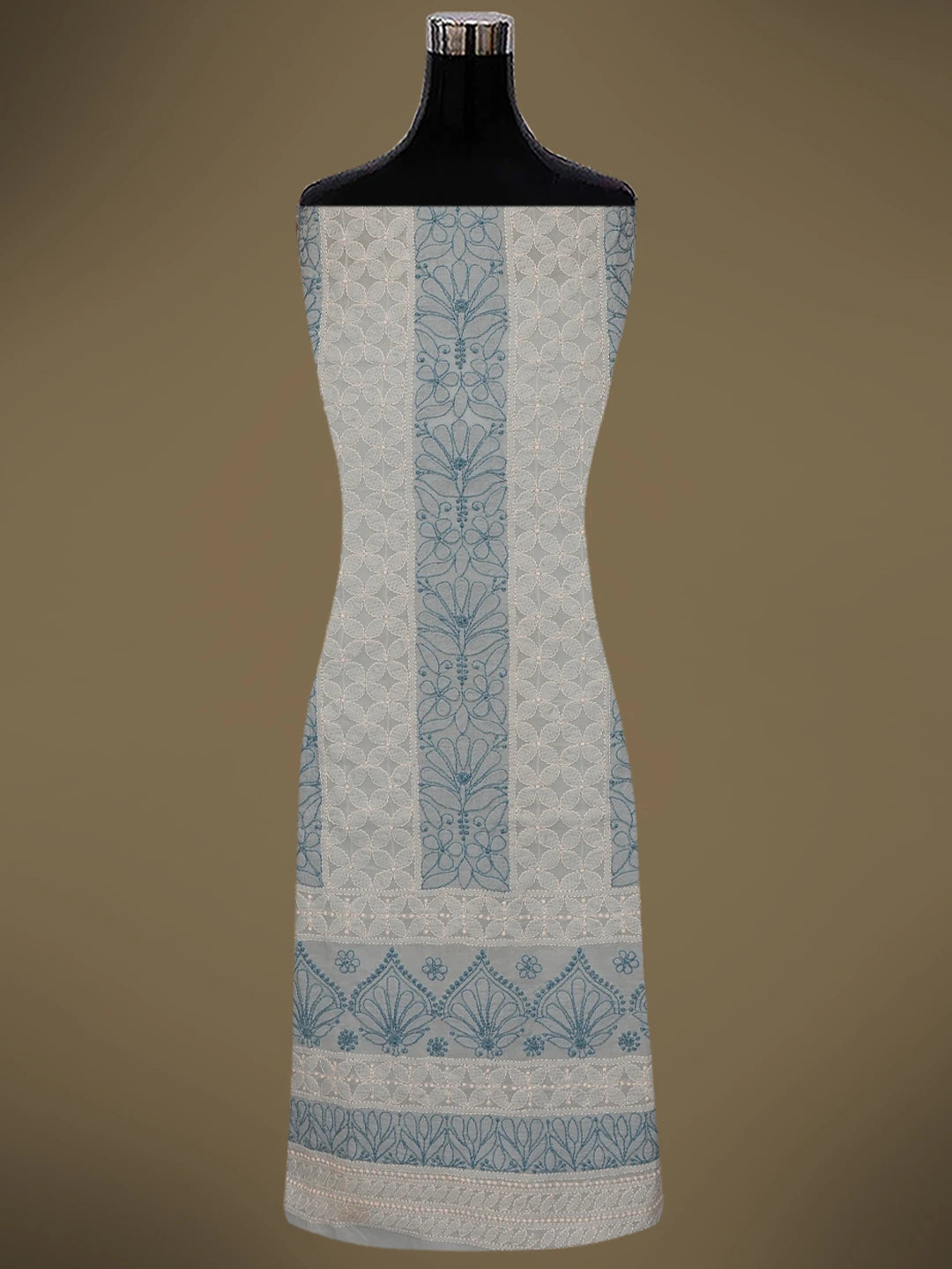 Ada Hand Embroidered Blue Cotton Lucknowi Chikankari Unstitched Kurta Piece 01A724689