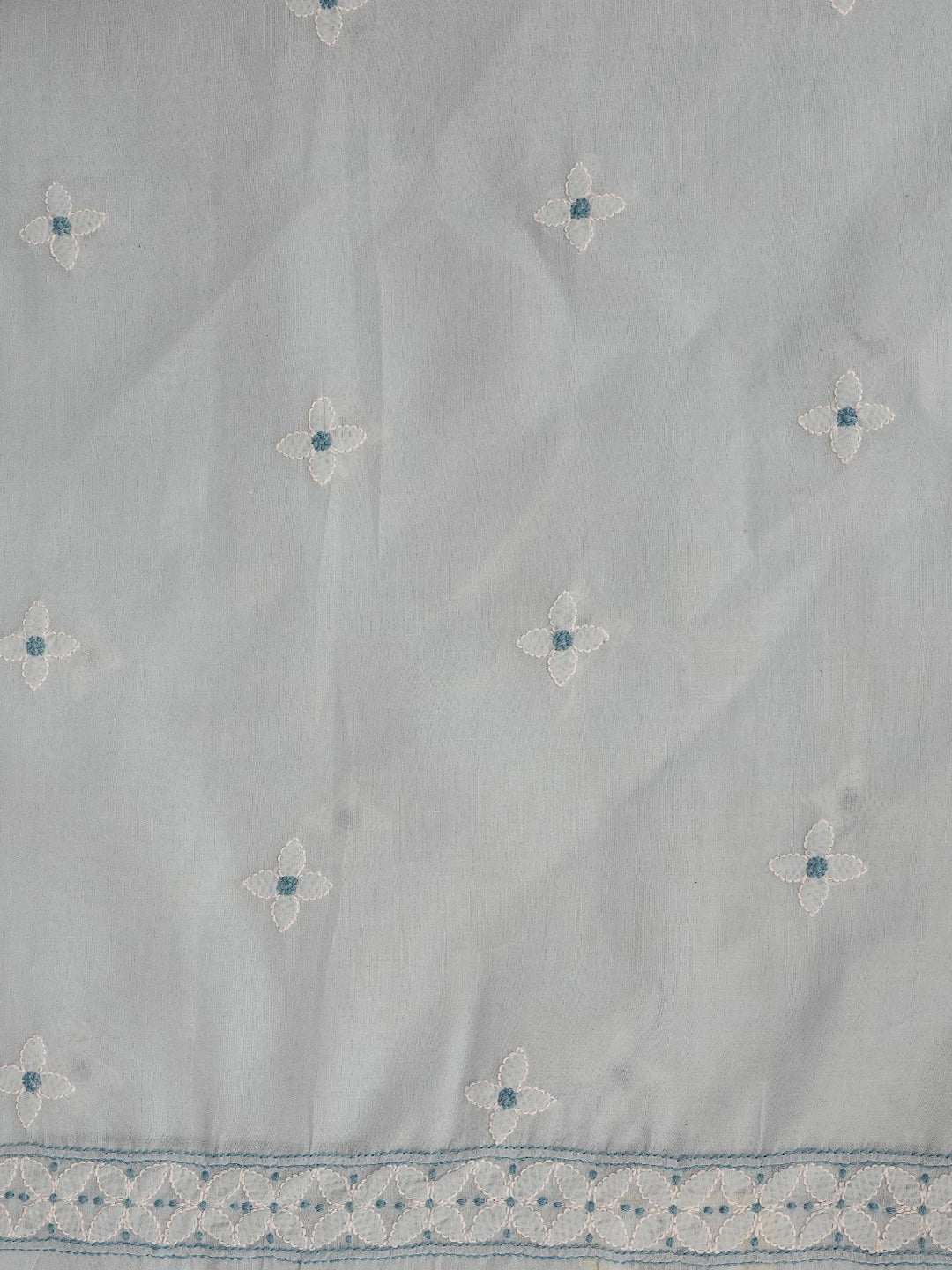 Ada Hand Embroidered Blue Cotton Lucknowi Chikankari Unstitched Kurta Piece 01A724689