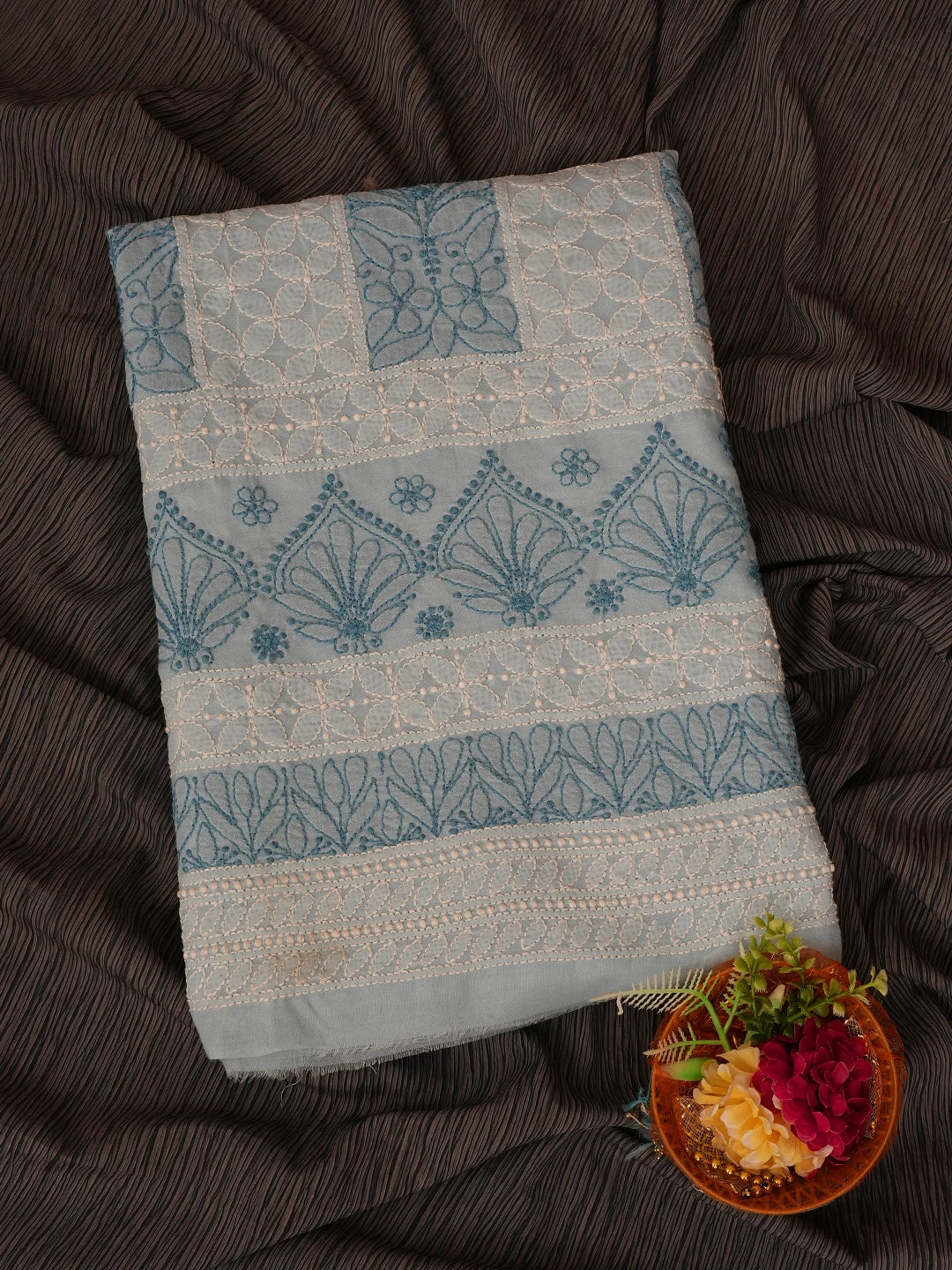 Ada Hand Embroidered Blue Cotton Lucknowi Chikankari Unstitched Kurta Piece 01A724689