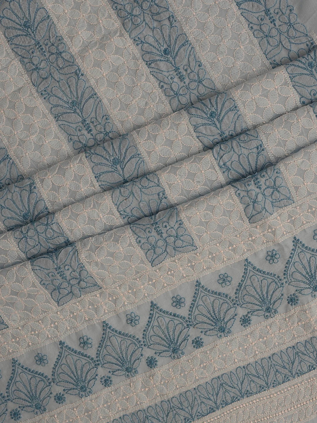Ada Hand Embroidered Blue Cotton Lucknowi Chikankari Unstitched Kurta Piece 01A724689