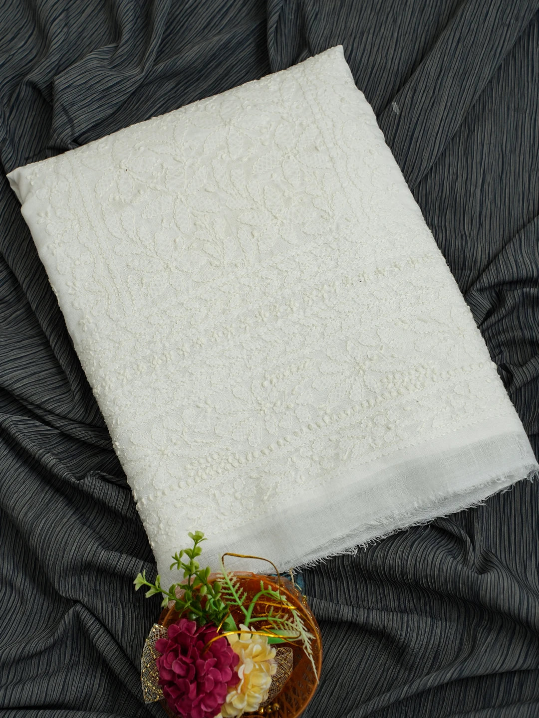Ada Hand Embroidered White Cotton Lucknowi Chikankari Unstitched Kurta Piece 01A724646