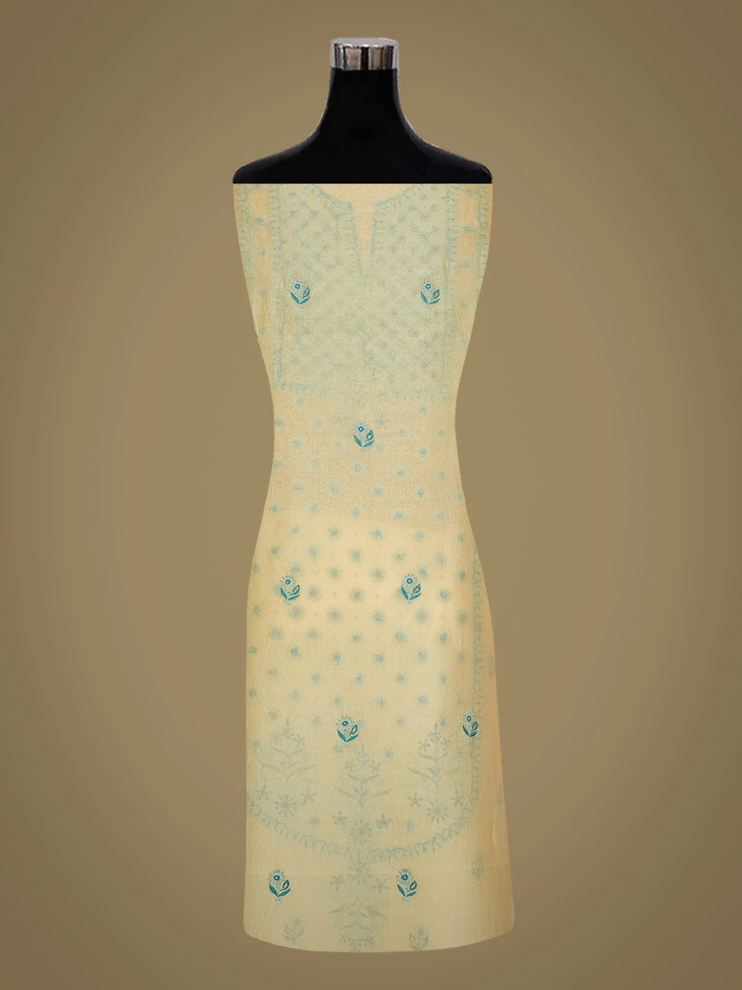 Ada Hand Embroidered Beige Organza Lucknowi Chikankari Unstitched Kurta Dupatta Set With Cutdana Work 01A694032