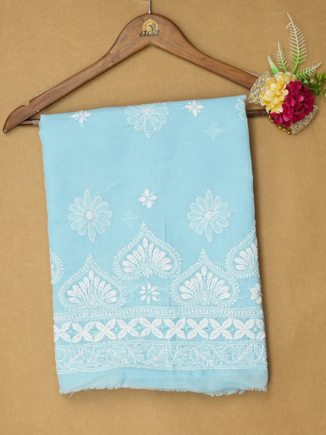 Ada Hand Embroidered Blue Cotton Lucknowi Chikankari Unstitched Kurta Piece 01A718476