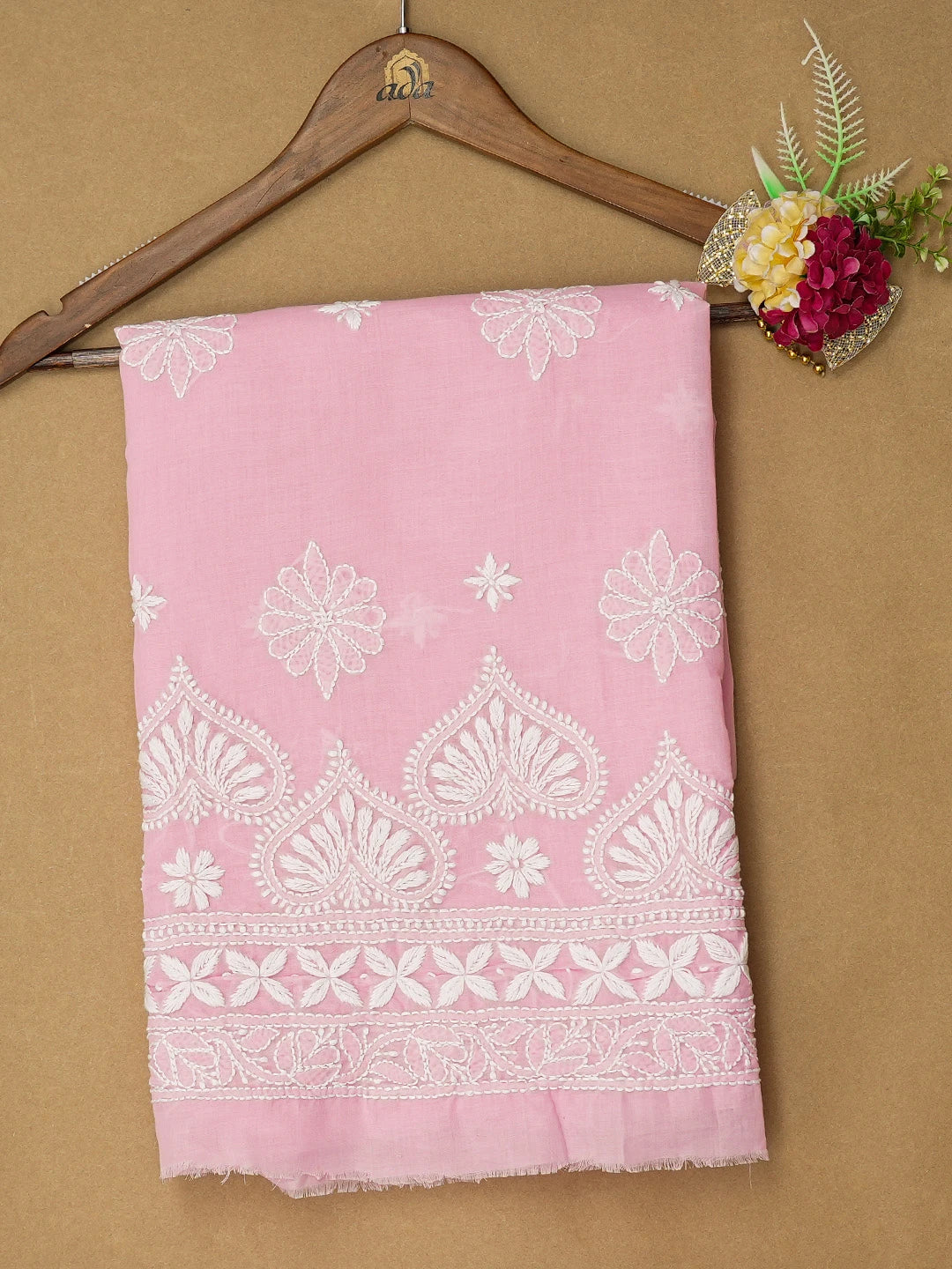 Ada Hand Embroidered Pink Cotton Lucknowi Chikankari Unstitched Kurta Piece 01A718505