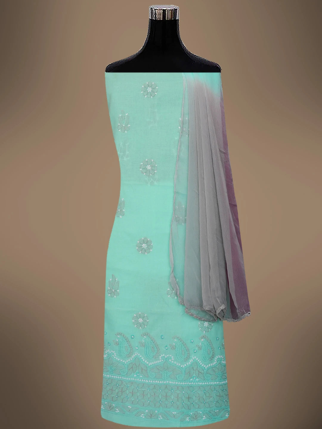 Ada Hand Embroidered Blue Cotton Lucknowi Chikankari Unstitched Suit Piece 01A724561